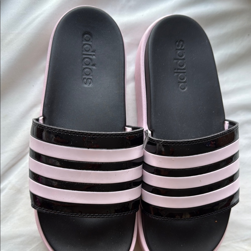 Adidas Black and Pink Sporty Slide Sandals